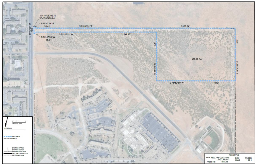 Map depicting the location of the oil and gas development project on the northeast end of the Midland College property.