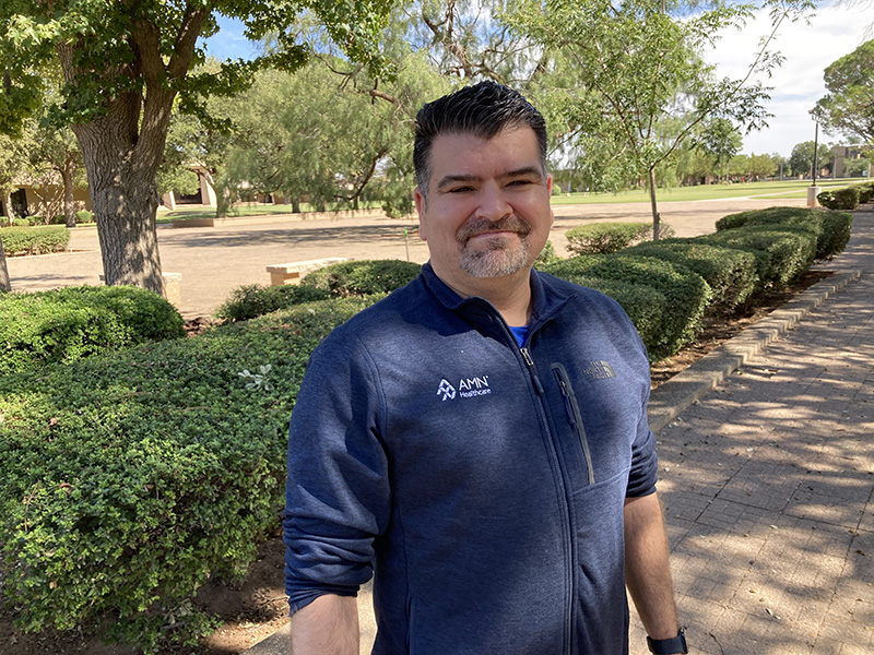 The image to use for this article. Listing image managed through RSS tab. Cristian Atayde standing in Beal Plaza on the MC campus.